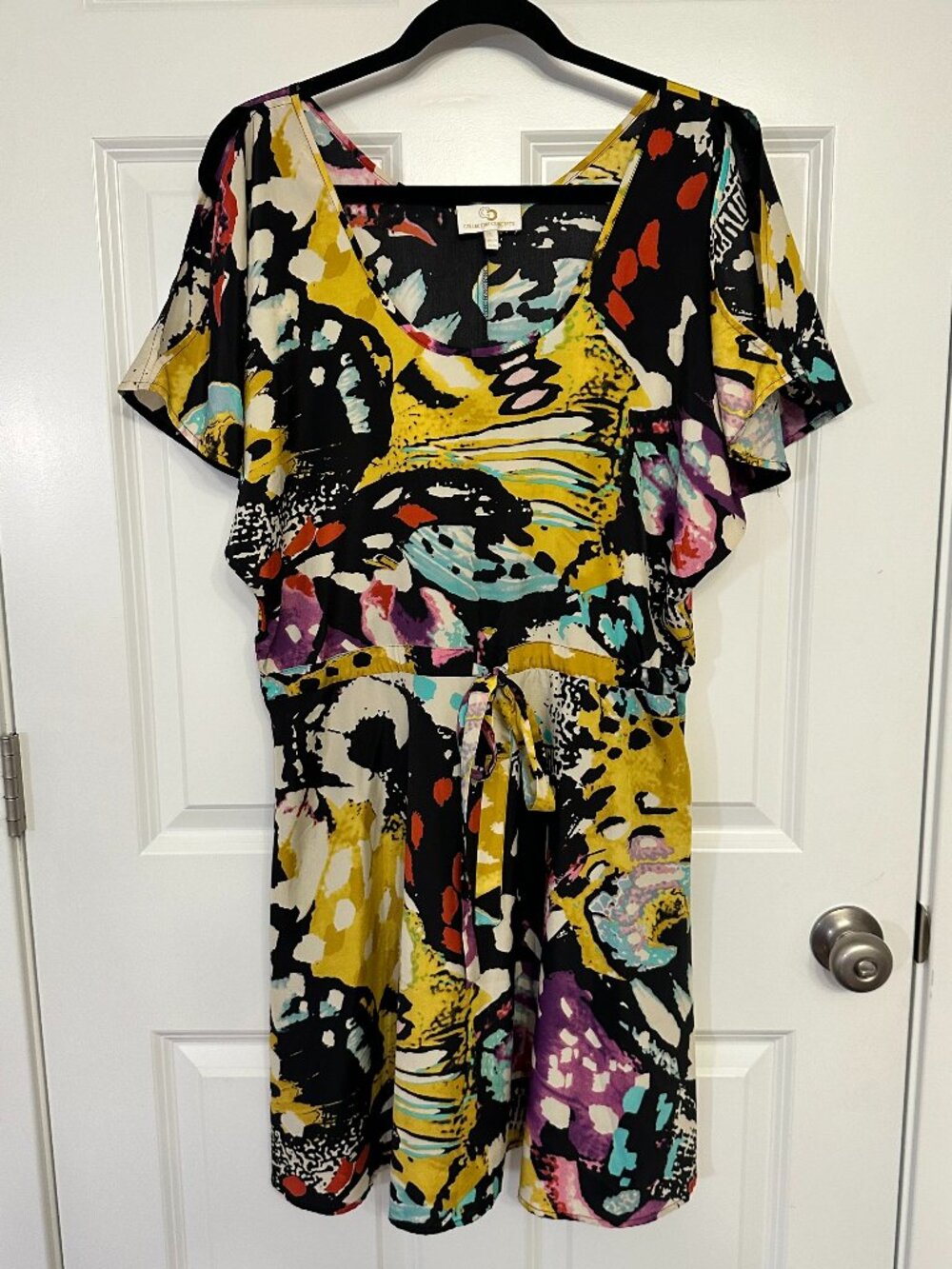 Collective Concepts Abstract Butterfly Print Cold-Shoulder Dress- Size L